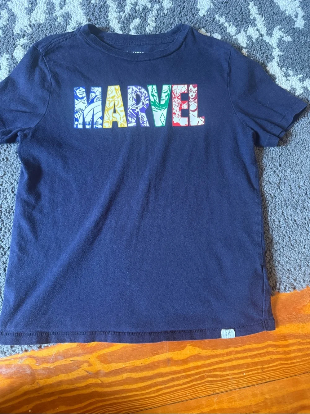 GAP Navy Short Sleeve Tee with Multicolor MARVEL Letters